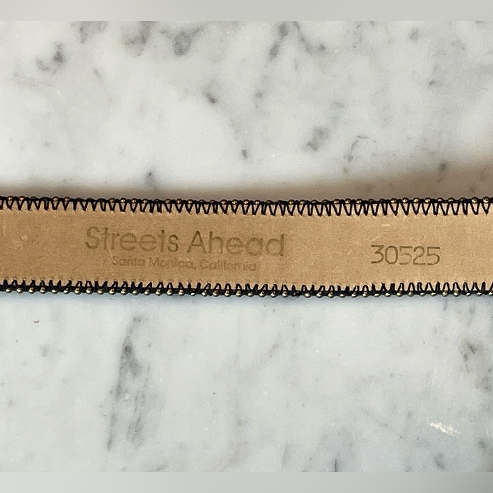 Streets Ahead Suede Belt, Ornate Gold Buckle, beaded trim, black - Picture 10 of 14